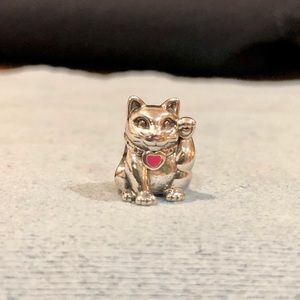 Authentic Pandora Luck Cat Pink Heart silver Charm